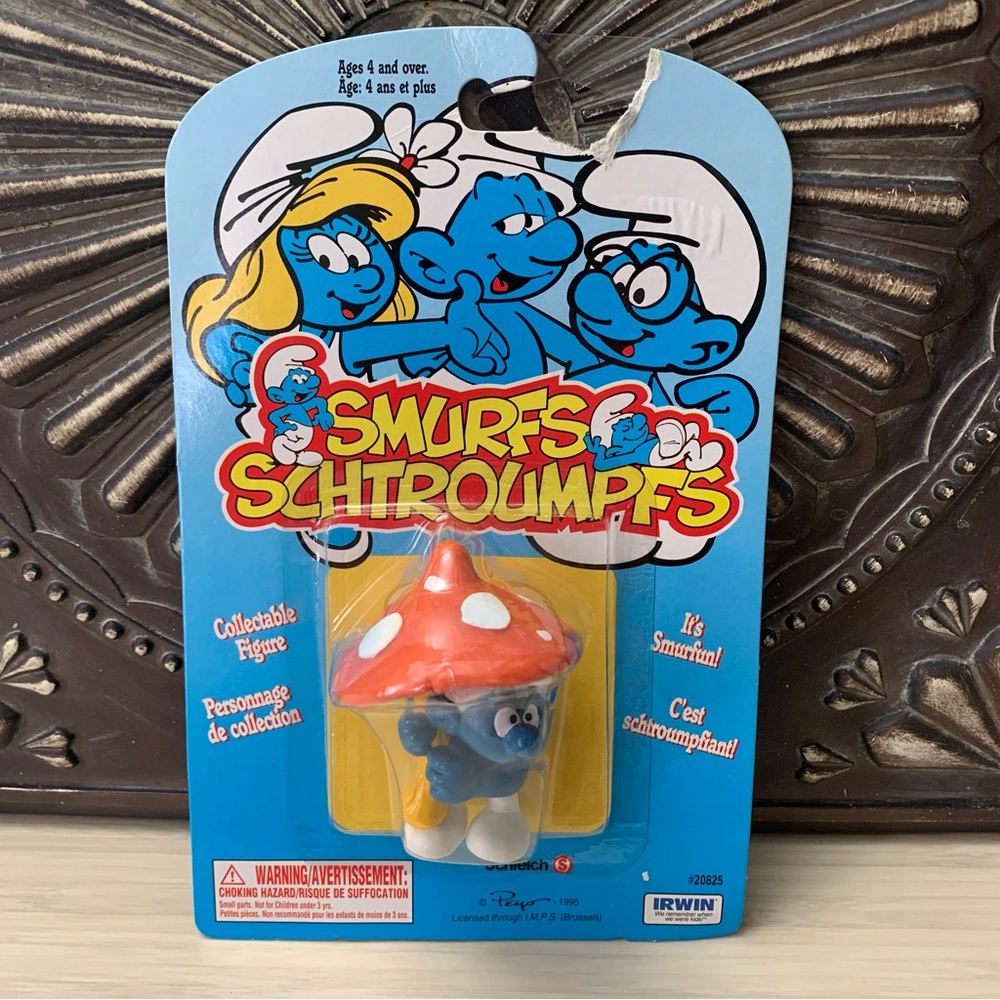 Vintage 1995 Smurfs Mushroom Umbrella Smurf Irwin Peyo 2" Schleich